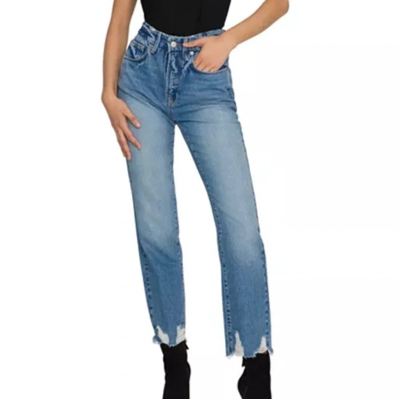 NWOT Good American Jagged Hem High Rise Straight Leg Jeans Blue641 Womens 2/26 - Picture 3 of 10